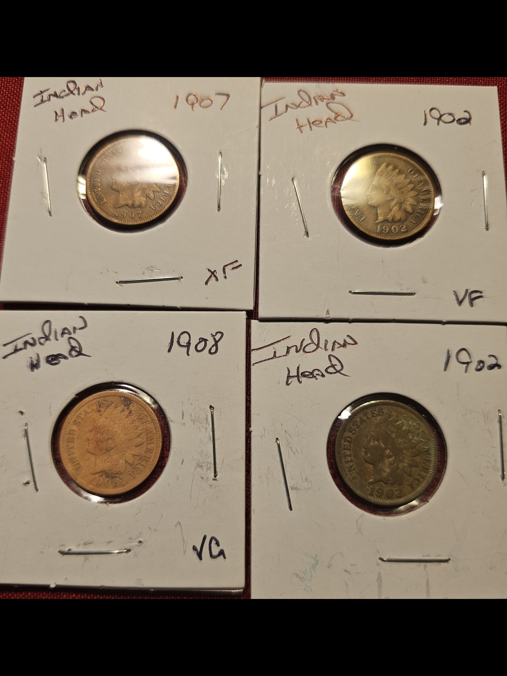 Vintage Indian Head Penny's, (2) 1902, 1907, 1908